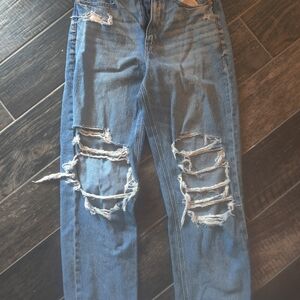 American Eagle Outfitters Women's Straight Leg Distressed Blue Jeans